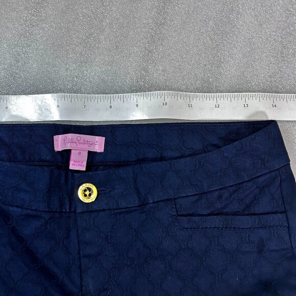 Lilly Pulitzer Kelly Textured Ankle Skinny Pants Womens Size 0 Zip Fly Navy Blue - Picture 3 of 12